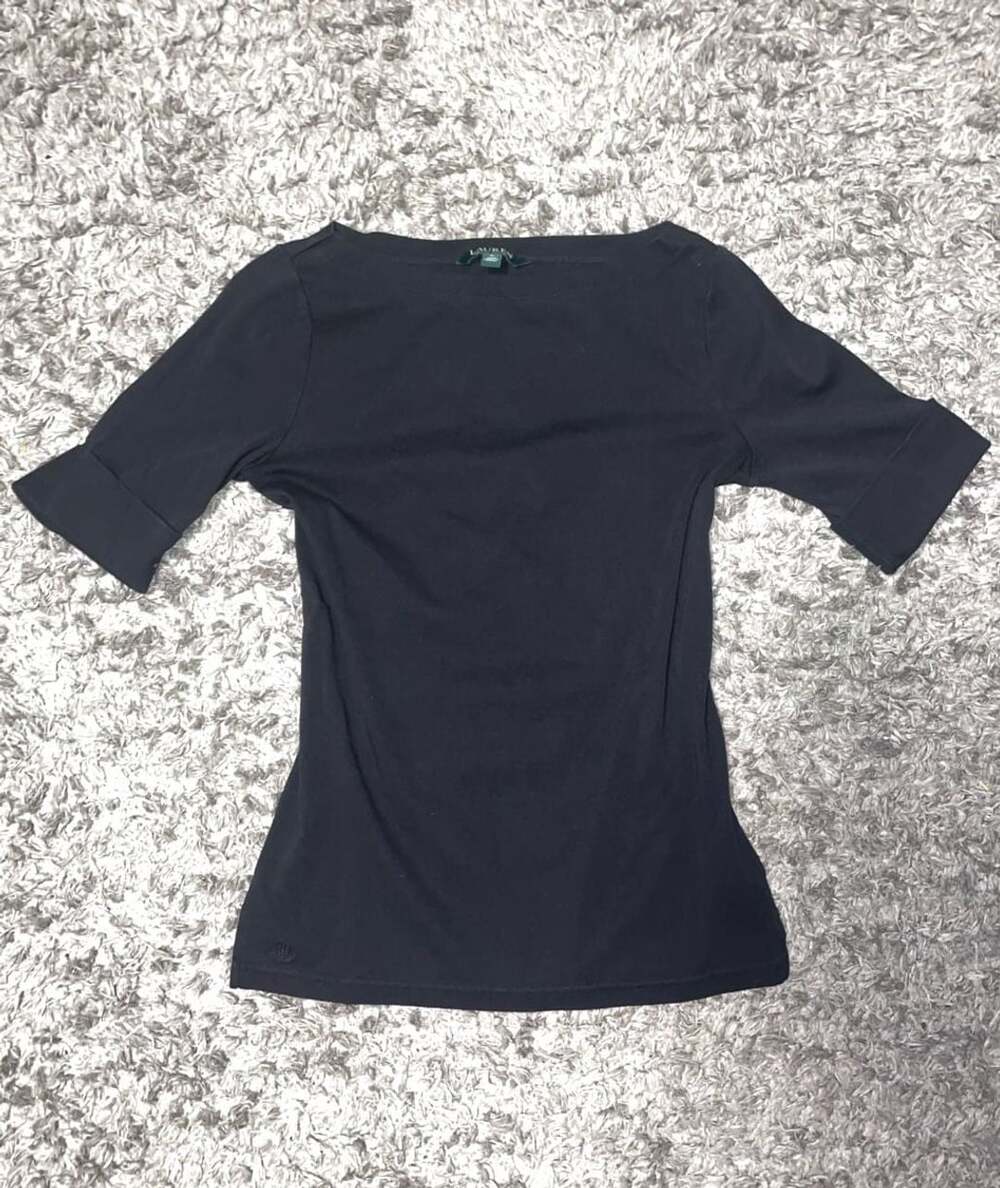 Ralph Lauren Black Cuffed Short Sleeve Top Size M